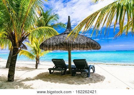 tropical relaxing vacation. white sandy beaches of Mauritius island