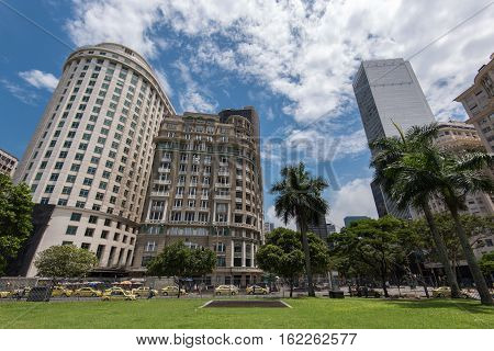 Rio de Janeiro Downtown Buildings View From the Mahatma Gandhi Square Under Blue Sky with Clouds