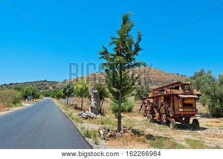 Road through the Messara plain. Crete Greece