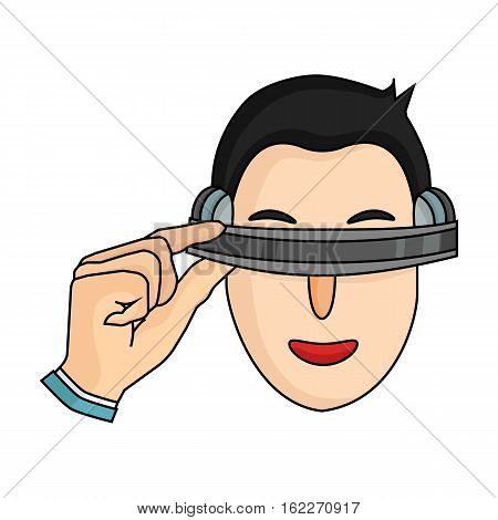 Player with virtual reality headcartoon icon in cartoon style isolated on white background. Virtual reality symbol stock vector illustration.