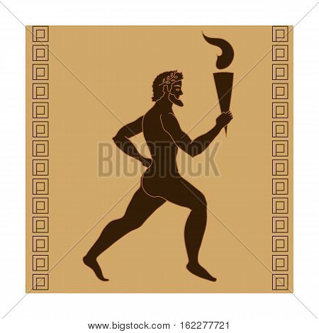 Athlete with olympic fire icon in cartoon style isolated on white background. Greece symbol vector illustration.