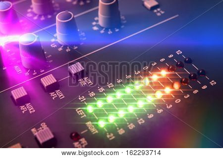 Close Up Digital Vu-meter Sound Mixer Dj Elevated View