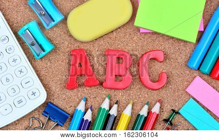 ABC word on cork board close up
