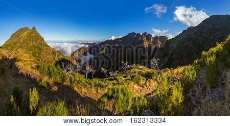 Panorama - Pico Ruivo and Pico do Arierio - Madeira Portugal - travel background