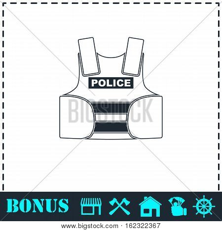 Police flak jacket or bulletproof vest icon flat. Simple vector symbol and bonus icon