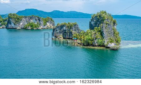 Rocks Landscape in Kabui Bay near Waigeo. West Papuan, Raja Ampat, Indonesia.
