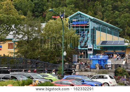 GATLINBURG, TN - OCT 7: Aquarium of the Smokies in Gatlinburg, Tennessee, as seen on Oct 7, 2016. Gatlinburg is a popular vacation resort, as it rests on the border of the Great Smoky Mountains National Park along U.S. Route 441.