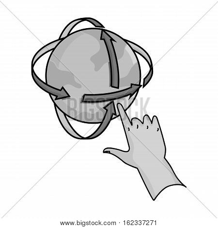 Rotation of globe in virtual reality icon in monochrome style isolated on white background. Virtual reality symbol vector illustration.