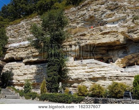 Aladzha, Bulgaria - August 19, 2016: Aladzha Monastery medieval Orthodox Christian cave monastery complex in northeastern Bulgaria near Golden Sand and Varna