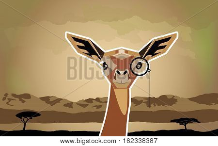 Funny African animal Antelope ( Gazelle ) in a cartoon style. Vector illustration. Polygonal style.