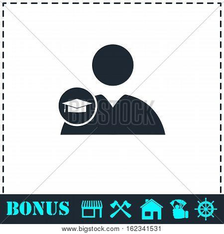 Student icon flat. Simple vector symbol and bonus icon