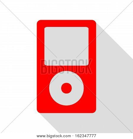 Portable Music Device. Red Icon With Flat Style Shadow Path.
