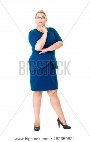 Thoughtful Businesswoman In Blue Dress