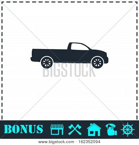 Pickup truck icon flat. Simple vector symbol and bonus icon
