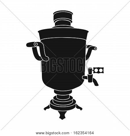 Samovar icon in black design isolated on white background. Russian country symbol stock vector illustration.