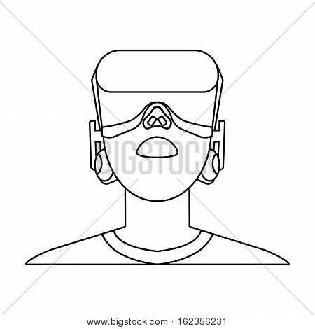 Player with virtual reality headoutline icon in outline style isolated on white background. Virtual reality symbol stock vector illustration.