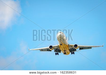 Airplane Approaching The Airport And Landing In Miami