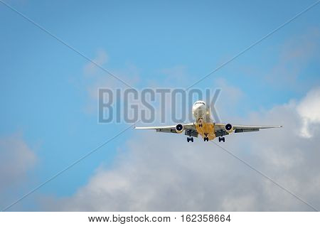 Airplane Approaching The Airport And Landing In Miami