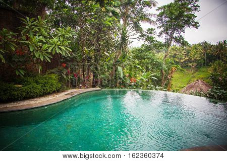 Beautiful infinity hotel pool in Bali Indonesia