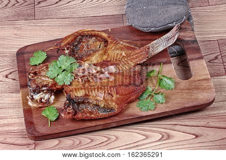 Ready Served Deep Fried Fish ,nile Tiapia, On Butcher Served.