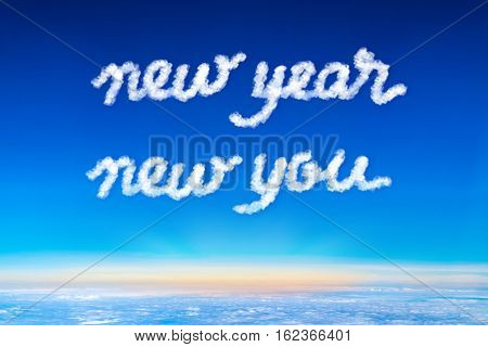 inspiration quoteNew year new your cloud text on blue sky and sun rise at morning timeMotivational typographic