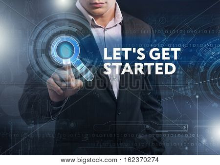 Business, Technology, Internet And Network Concept. Business Man Working On The Tablet Of The Future