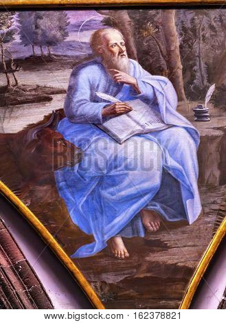 Saint Luke Bull Gospel Writer Evangelist Painting Dome Convent Immaculate Conception The Nuns San Miguel de SAN MIGUEL DE ALLENDE, MEXICO - DECEMBER 28, 2014 Allende Mexico. Convent of Immaculate Conception was created in 1754. Bull is a symbol of Saint L