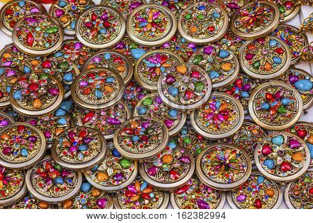 Colorful Souvenir Jewlery Many Colored glass stones hair clips necklace Guanajuato Mexico