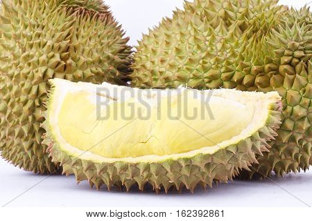 yellow durian  mon thong is king of fruits durian on white background healthy durian fruit food isolated