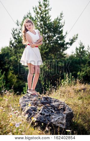 Summer Photo Smiling Girl In A White Dress