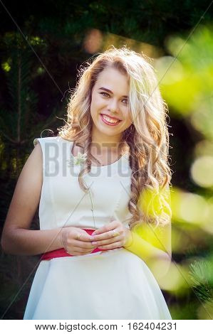 Summer Photo Smiling Girl In A White Dress