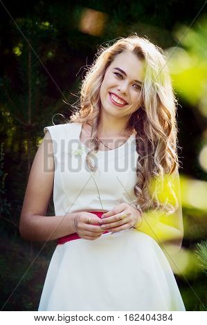 Summer Photo Smiling Girl In A White Dress