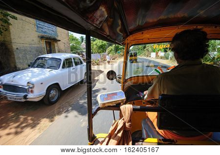 Tuc-tuc driver at work in Kanyakumari , 7 October 2016, Tamil Nadu India