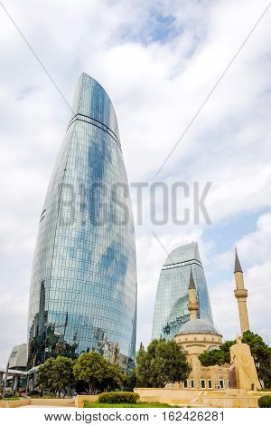 Flame Towers And Mosque, Baku, Azerbaijan