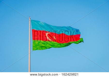Azeri Flag On The Pole In Wind