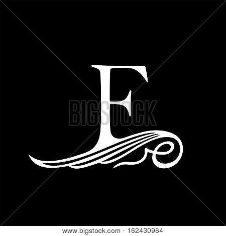 Capital Letter F for Monograms, Emblems and Logos. Beautiful Filigree Font. Is at Conceptual wing or waves.