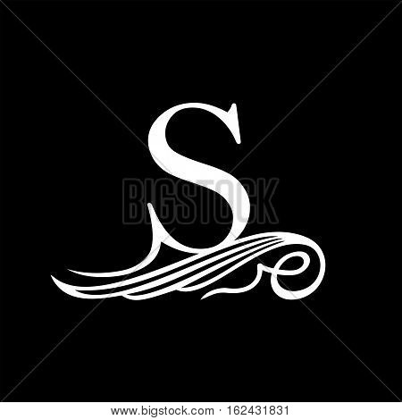 Capital Letter S for Monograms, Emblems and Logos. Beautiful Filigree Font. Is at Conceptual wing or waves.