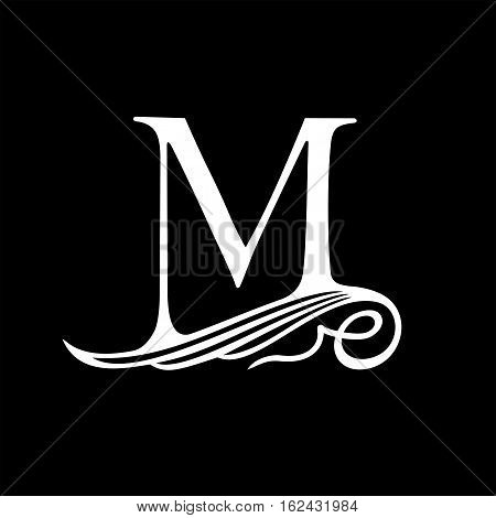 Capital Letter M for Monograms, Emblems and Logos. Beautiful Filigree Font. Is at Conceptual wing or waves.