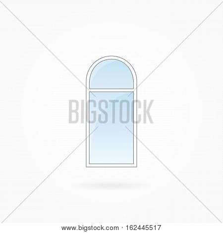 Window frame vector illustration, single closed modern window with arched valve. White plastic window with blue sky glass, outdoor objects collection, flat style. Isolated design element. Eps 10.