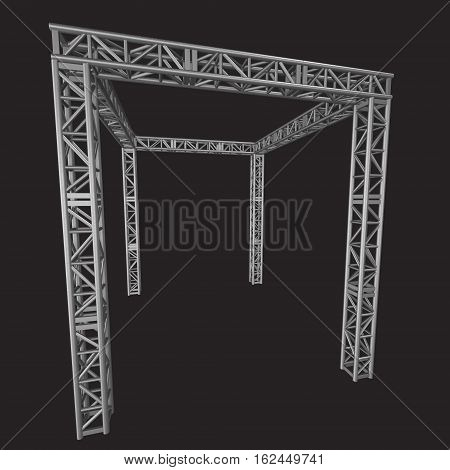 Steel truss girder rooftop construction. 3d render on dark