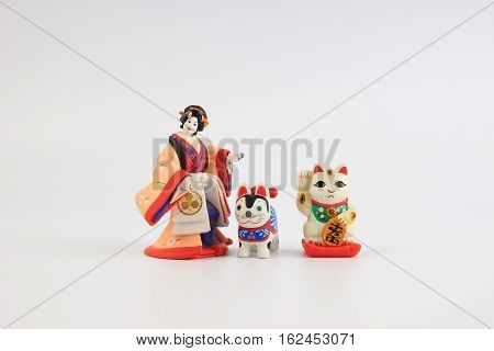 bunraku puppet dollon a white back ground.