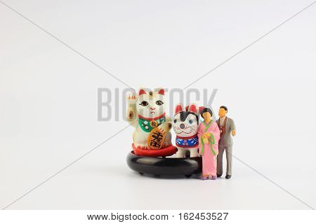 Plastic Geisha Doll With The Inuhariko, Manekineko,