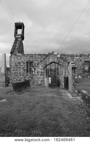 A view of the ruins of an old church in Tullibody