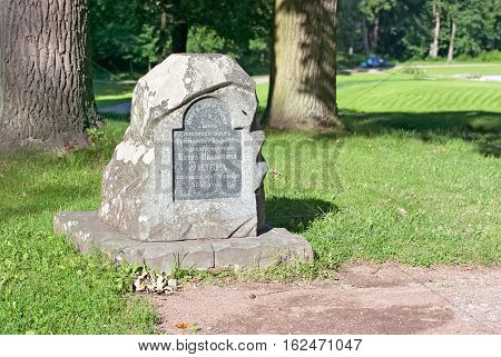 PETERHOF, SAINT - PETERSBURG, RUSSIA - JULY 14, 2016: Alexandria Park. Tomb of Piotr Erler, one of the masters of landscape design in Peterhof park ensembles in 19 century