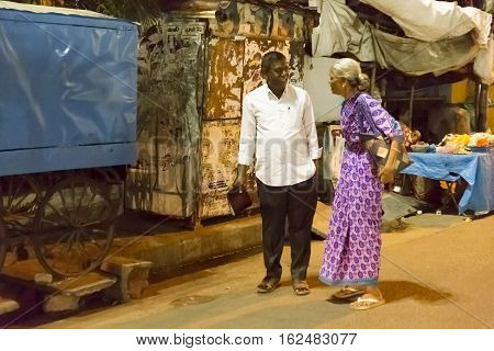 Illustrative image. Pondicherry, Tamil Nadu, India - Marsh 10, 2014. Village and city by night in India area. Life during the night.