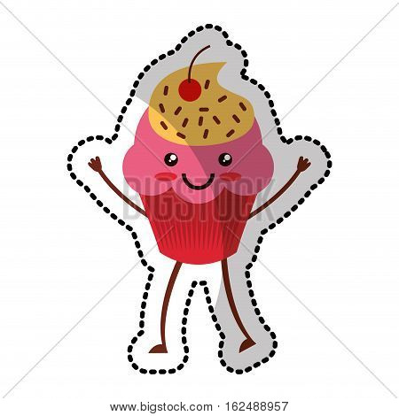 delicious cupcake character kawaii vector illustration design