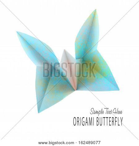 Pink blue pale origami butterfly on the white background