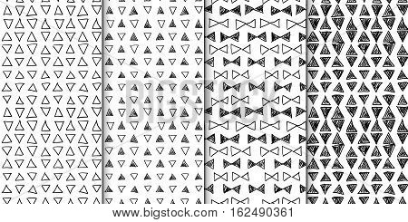 abstract pattern set of 4 seamless backgrounds with hand drawn trinagles
