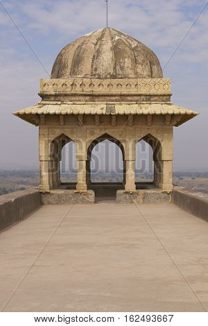 MANDU, INDIA - NOVEMBER 17, 2008: Historic Rani Rupmati's Pavilion inside the hilltop fort of Mandu in Madyha Pradesh, India. Built in stages from 15th century onwards.
