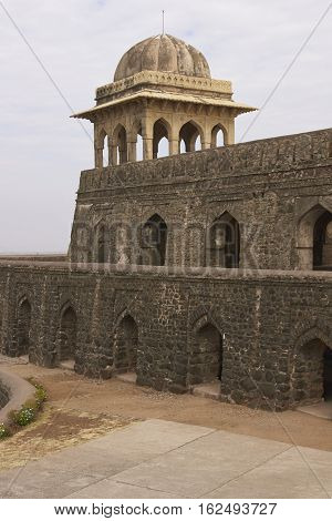 MANDU, INDIA - NOVEMBER 17, 2008: Historic Rani Rupmati's Pavilion inside the hilltop fort of Mandu in Madyha Pradesh, India. Built in stages from 15th century onwards.